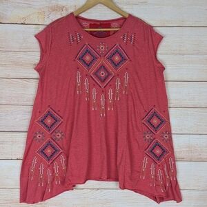 Johnny Was Size Medium M Boho Embroidered Tunic Top Corral Boxy Oversized